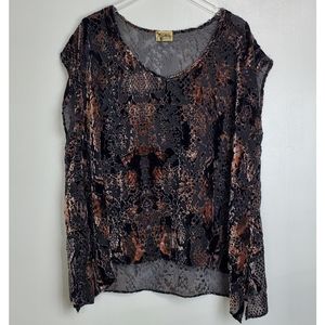 Show Me Your Mumu M jaguar velour mesh v neck tunic top brown oversized cover up